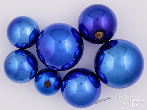 SEVEN BLUE GLASS KUGEL ORNAMENT 30d007