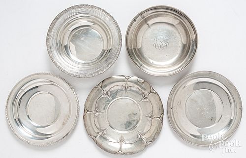 FIVE STERLING SILVER SERVING PLATES