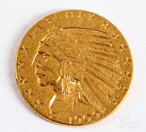 1909 INDIAN HEAD FIVE DOLLAR GOLD