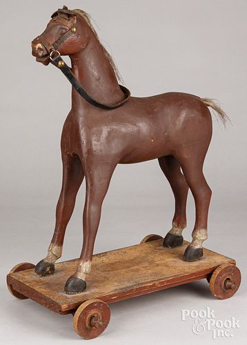 CARVED AND PAINTED HORSE PULL TOY  30d058