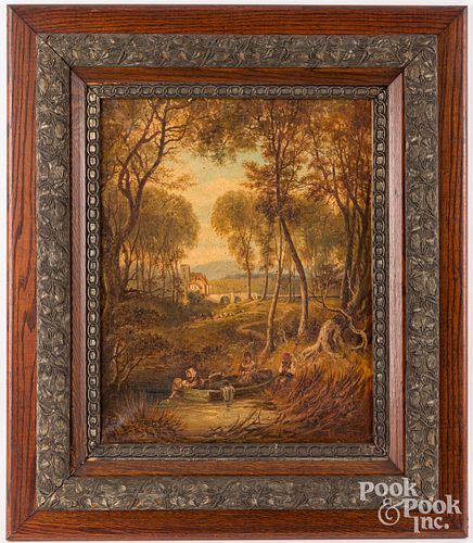 OIL ON CANVAS PRIMITIVE LANDSCAPE  30d074