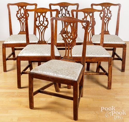 SIX ENGLISH FRUITWOOD DINING CHAIRS,