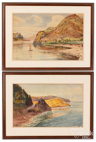 TWO WATERCOLOR RIVER LANDSCAPES,