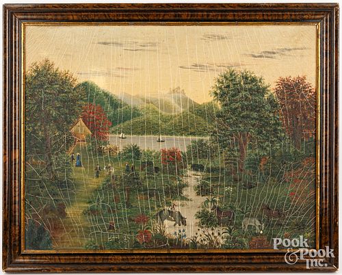 OIL ON CANVAS FOLK ART LANDSCAPE  30d0bf