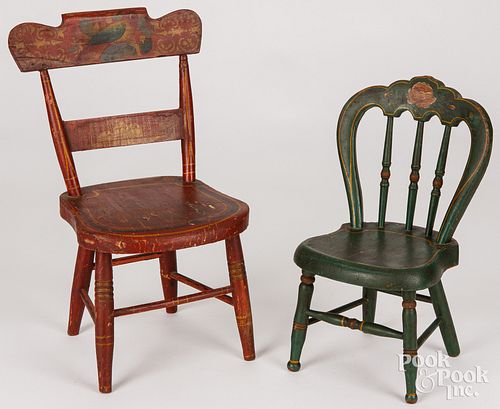 TWO PENNSYLVANIA PAINTED DOLL CHAIRS,