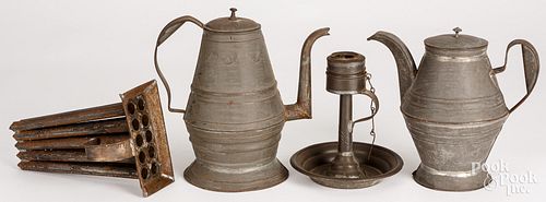 TWO TIN COFFEEPOTS, 19TH C.Two