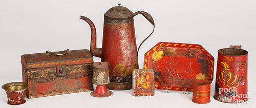 COLLECTION OF RED TOLEWARE 19TH 30d0f3