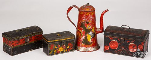 THREE TOLEWARE BOXES AND A COFFEEPOT  30d119