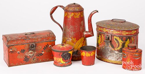 RED TOLEWARE, 19TH C.Red toleware,