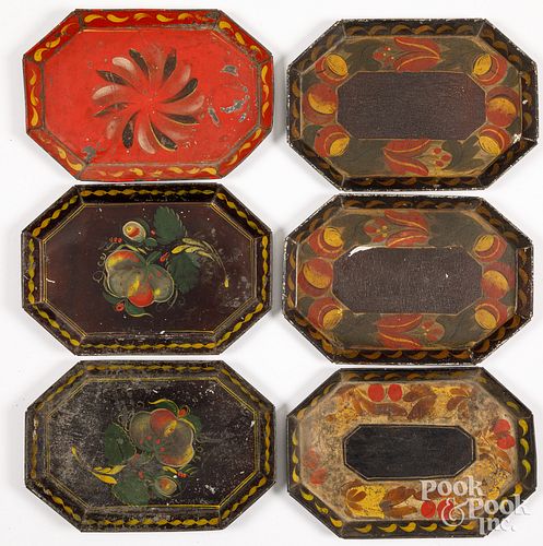 SIX SMALL TOLEWARE TRAYS 19TH 30d132