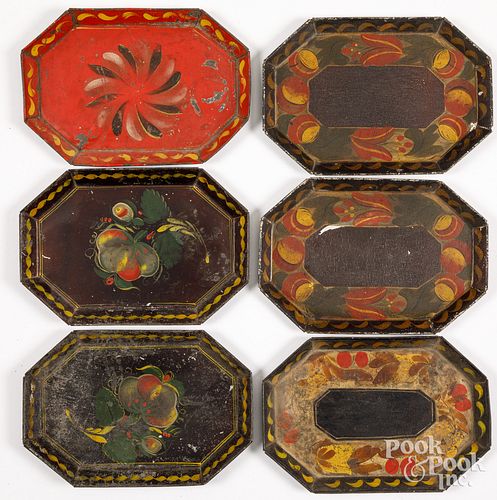 SIX SMALL TOLEWARE TRAYS, 19TH C.Six