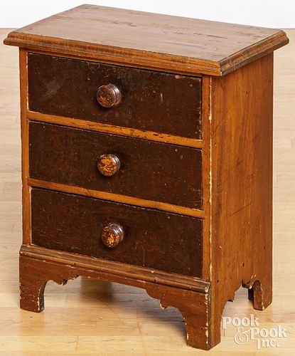 SMALL PINE AND WALNUT THREE DRAWER 30d17a