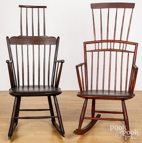 TWO HIGHBACK WINDSOR ROCKING CHAIRS,