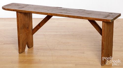 MORTISED PINE BENCH, 19TH C.Mortised