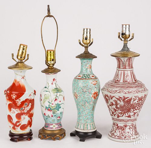 FOUR CHINESE PORCELAIN TABLE LAMPSFour