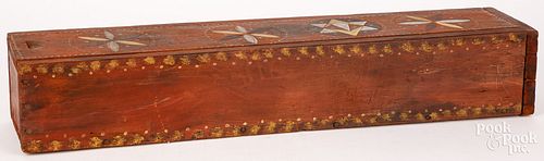 PAINTED PINE SLIDE LID BOX, EARLY