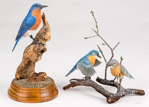 TWO TOM AHERN CARVED BIRD GROUPSTwo