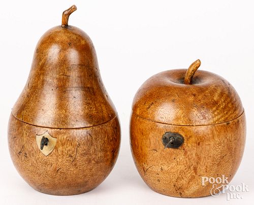 TWO MAHOGANY PEAR AND APPLE FORM