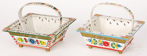 TWO PAINTED SCANDINAVIAN BASKETSTwo