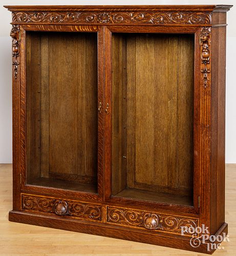 CARVED OAK BOOKCASE LATE 19TH 30d362