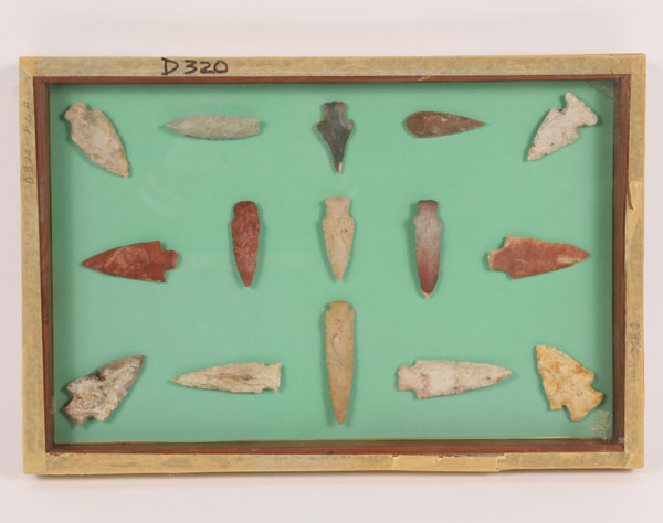 Frame of 15 arrowheads from Florida.