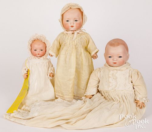 THREE BISQUE HEAD BABY DOLLSThree bisque