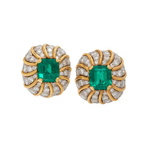 VERDURA, EMERALD AND DIAMOND EARCLIPS
Containing