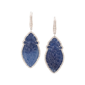 CARVED SAPPHIRE AND DIAMOND EARRINGS Containing 30ae12