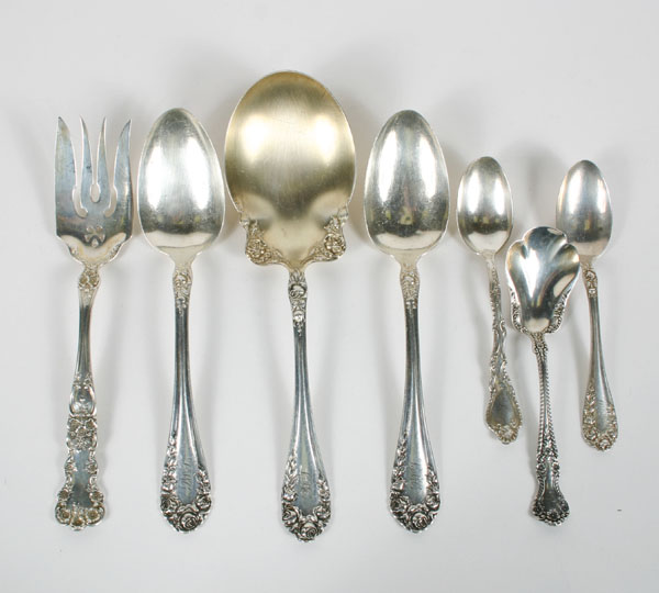 Seven pieces sterling silver serving