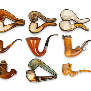 A Group of Nine Carved Meerschaum