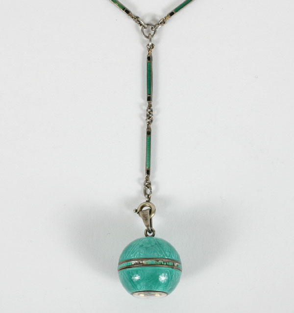 Teal green guilloche enamel and sterling