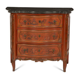 A Louis XV Style Red Japanned Marble-Top