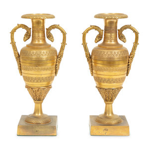 A Pair of Empire Style Gilt Bronze