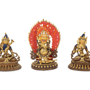 A Group of Three Tibetan Polychromed