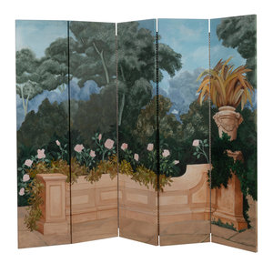 A Continental Painted Canvas Ten-Panel