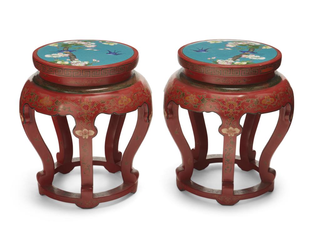 A PAIR OF CLOISONNé AND LACQUERED