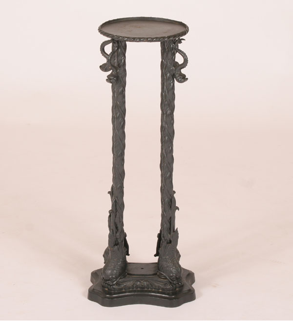 Cast metal fish bowl stand; embossed