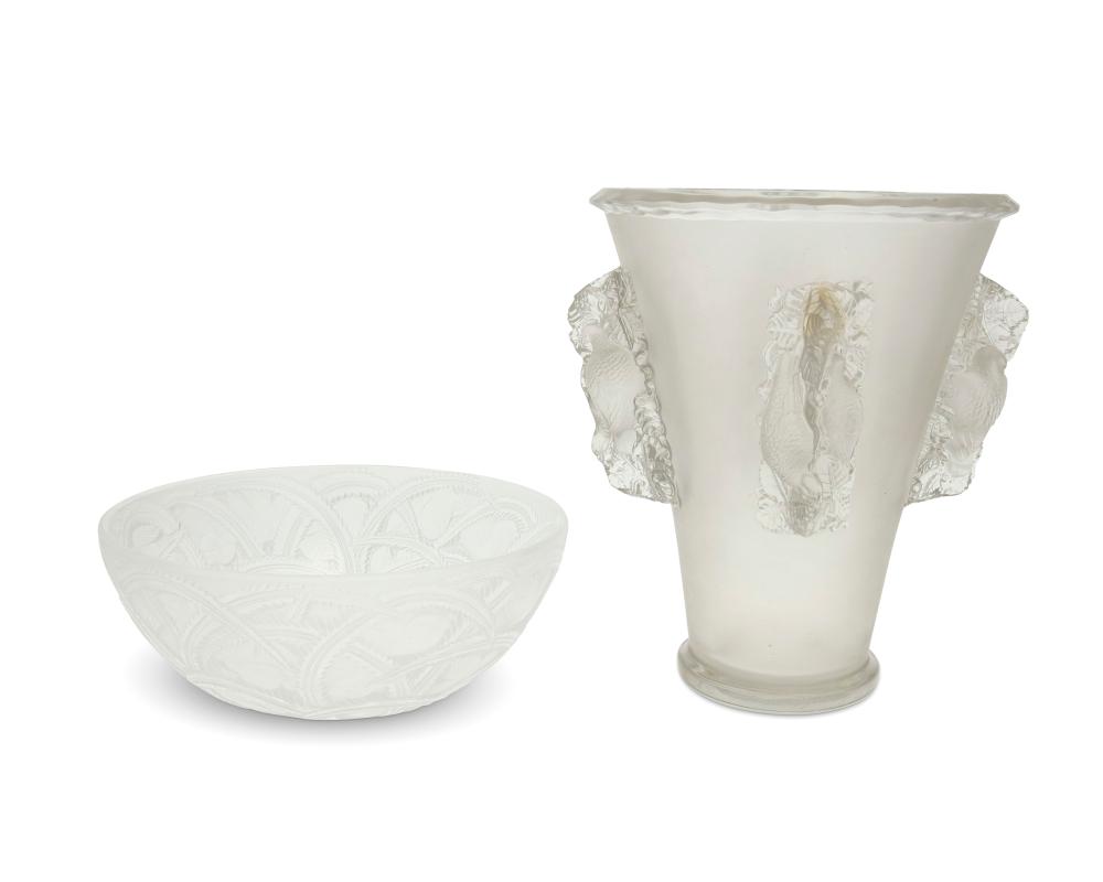 TWO LALIQUE GLASS VESSELS, MID-