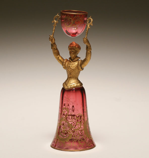 German gilt metal and enameld glass