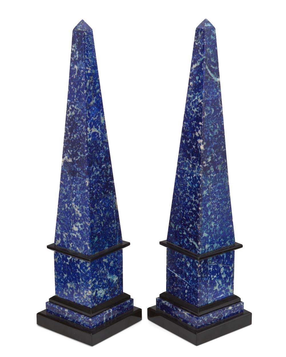 A PAIR OF CARVED LAPIS LAZULI STONE