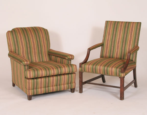 Pair upholstered arm chairs Chinese 4deb5