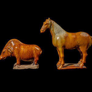 Two Chinese Brown Glazed Animal