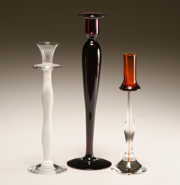 Three European art glass candlesticks 4dece