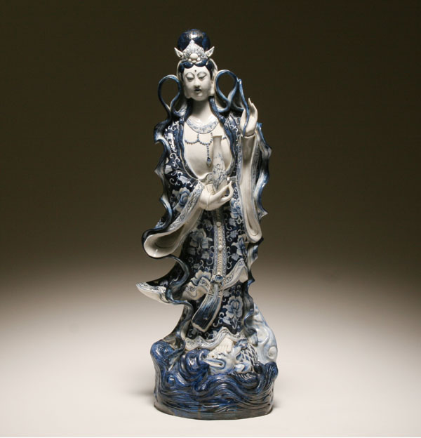 Statue of Guanyin; large blue and