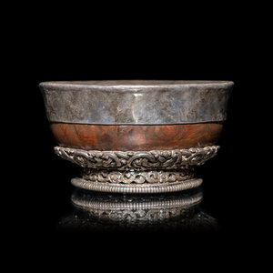 A Tibetan Silver Mounted Burlwood 30b486