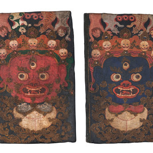 A Pair of Tibetan Painted Wood 30b4b2