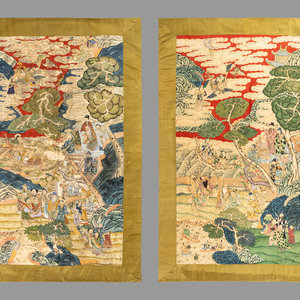 Two Large Chinese Kesi Woven Silk