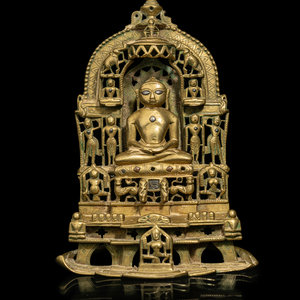 An Indian Silver Inlaid Brass Jain