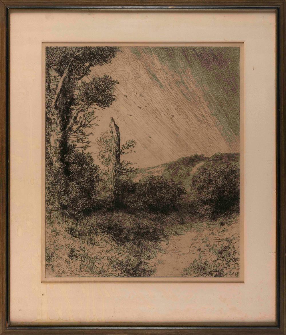 ENGRAVING OF A TREE-FILLED LANDSCAPE