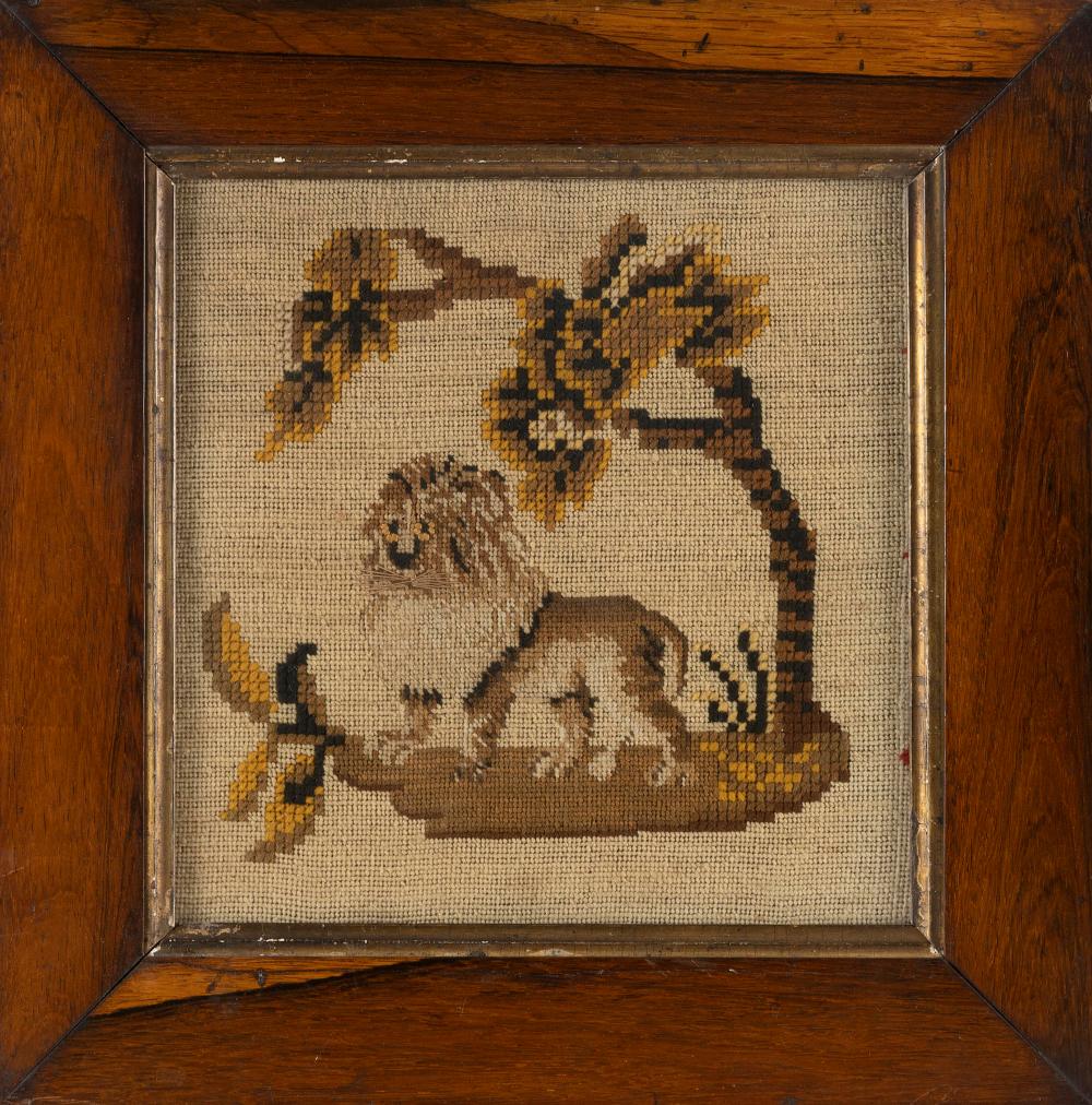 ENGLISH NEEDLEWORK OF A LION 19TH